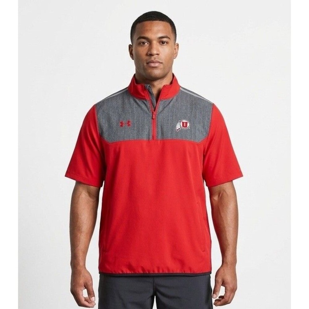 Under Armour Mens XL Loose Utah Utes 1/4 Zip Short Sleeve Pullover Red Grey